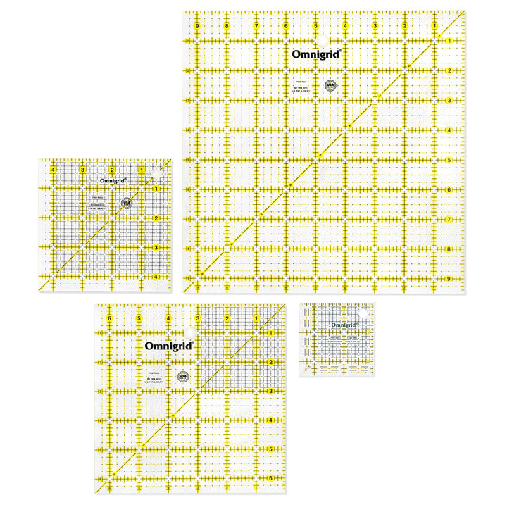 Square Value Pack (2-1/2, 4-1/2, 6-1/2, 9-1/2) Quilting Ruler, 2.5”, 4.5”, 6.5” and 9.5”, Clear, 4 Pack, (R2595S)