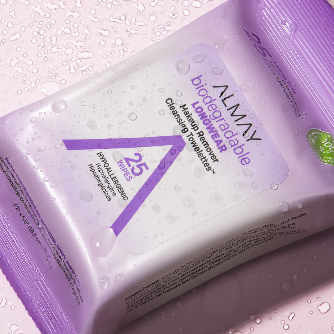 Makeup Remover Cleansing Towelettes, Biodegradable Longwear Makeup Wipes for Sensitive Skin, Hypoallergenic, Cruelty Free, -Fragrance Free, 25 Count