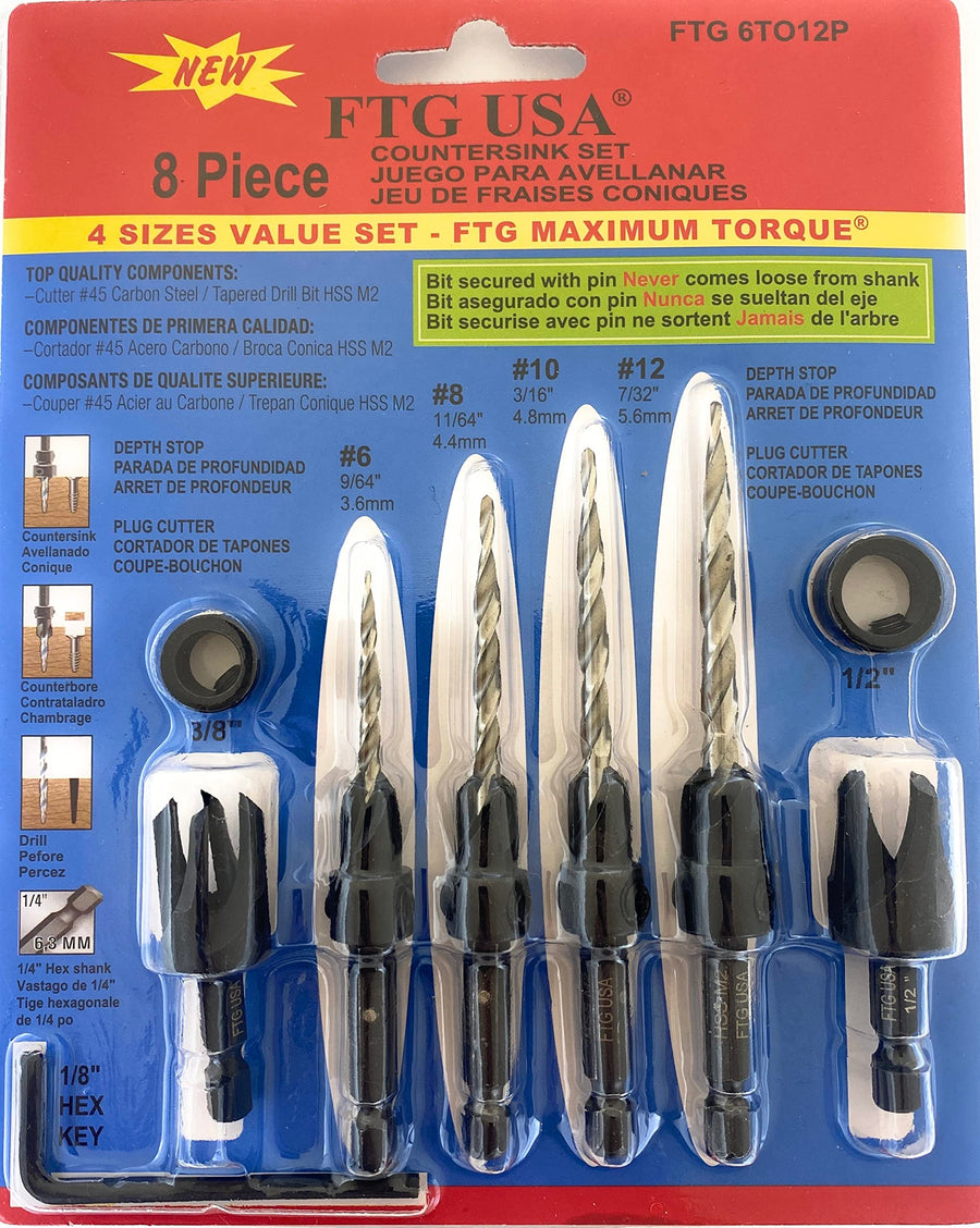 Adjustable Wood Countersink Drill Bit Set #6#8#10#12 with Tapered Drill Bits for Woodworking