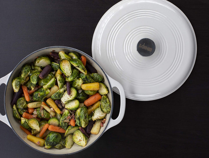 6 Quart Enameled Cast Iron Dutch Oven with Lid – Dual Handles – Oven Safe up to 500° F or on Stovetop - Use to Marinate, Cook, Bake, Refrigerate and Serve – Oyster White