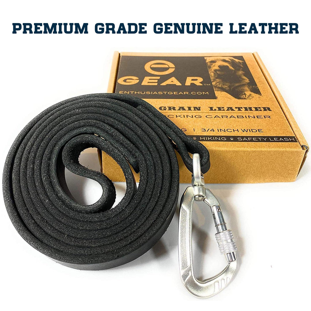 Leather Dog Leash with Locking Carabiner | Strong and Soft Leash for Large Medium Small Dog Training and Walking | 6 Ft Long x ¾” Wide Heavy Duty Real Genuine Leather | Black and Brown