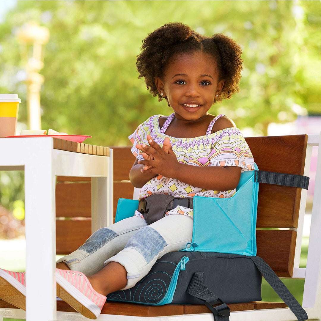 ® Brica® Go Boost™ Toddler Booster Seat for Dining Table, Great for Travel, Blue/Grey
