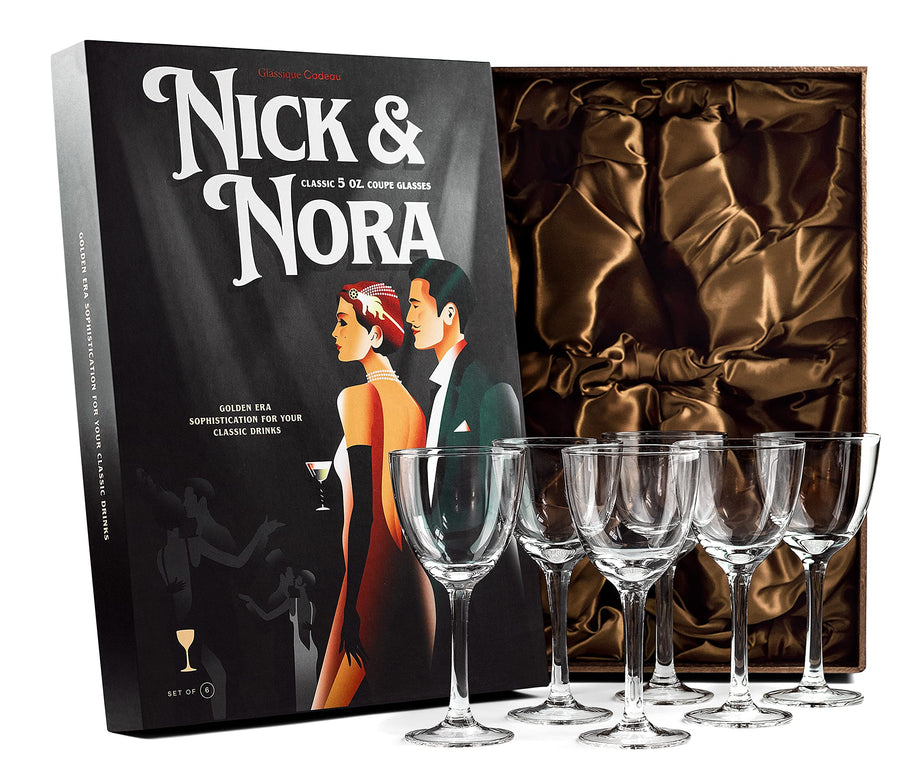 Crystal 5 oz Retro Nick and Nora Coupe Glasses | Set of 6 | Vintage Bar Glassware for Martini, Manhattan, Cosmopolitan, Classic 4 oz Cocktail Drinks | Small Drinking Coups with Long Stems
