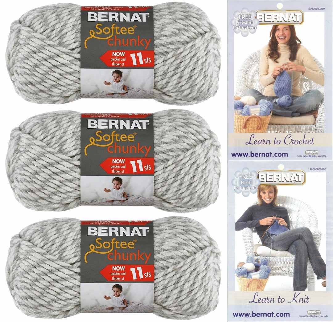 Softee Chunky Yarn Bundle Super Bulky Number 6, 3 Skeins (Gray Ragg)