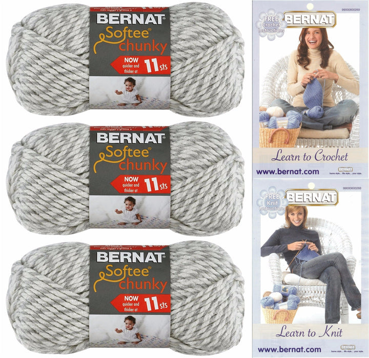 Softee Chunky Yarn Bundle Super Bulky Number 6, 3 Skeins (Gray Ragg)