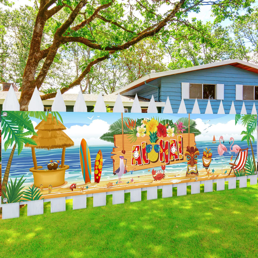 Hawaiian Aloha Party Backdrop Banner Decoration, Extra Large Fabric Aloha Luau Party Sign Banner Photo Booth Backdrop Background for Summer Luau Party Supplies and Decorations