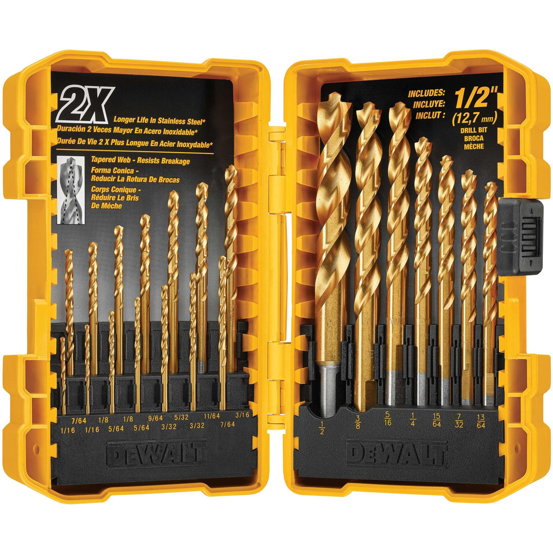 Titanium Nitride Coated Drill Bit Set, Pilot Point, 21-Piece (DW1361)
