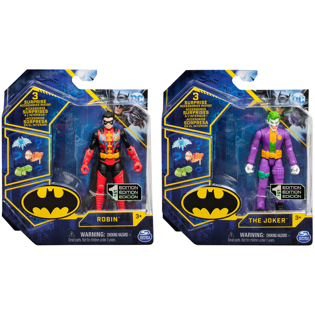 Batman 4-inch Robin and The Joker Action Figures for Boys with 6 Mystery Accessories, Kids Toys for Boys Aged 3 and up