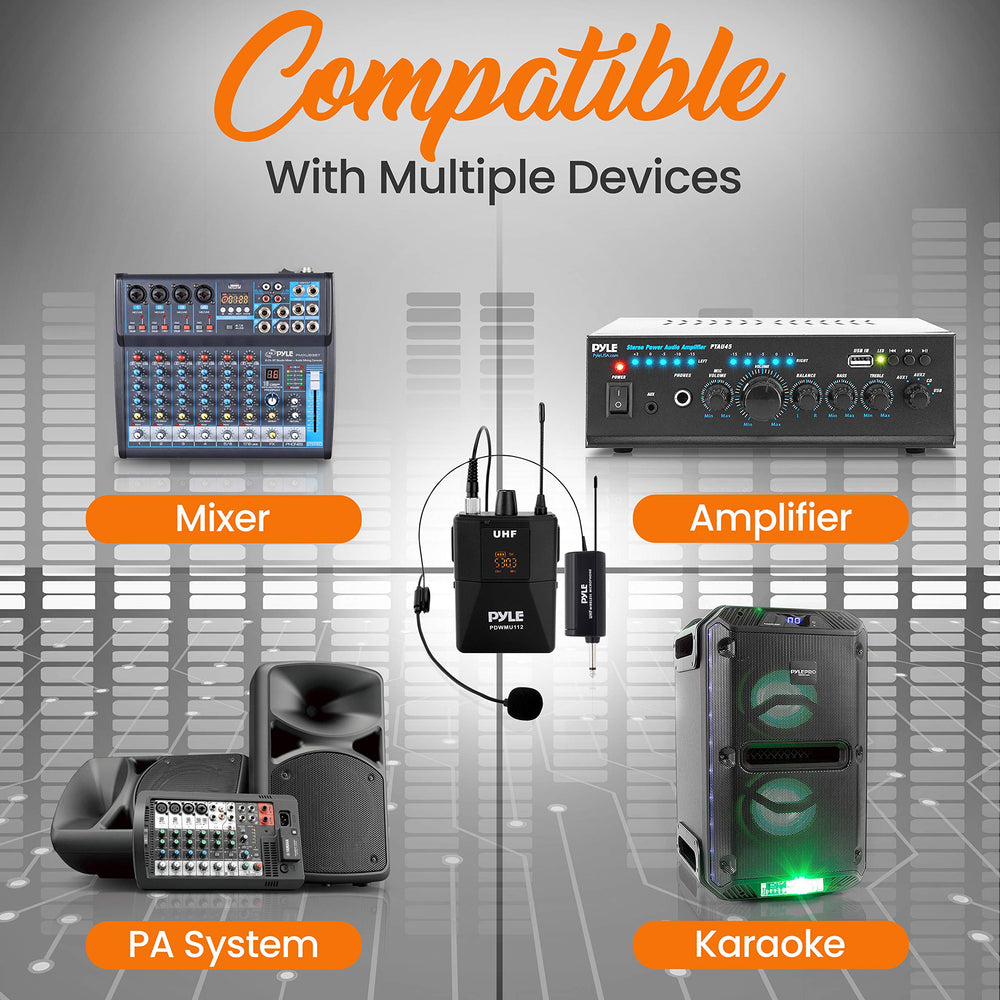UHF Wireless Microphone System Kit - Portable Professional Cordless Microphone Set with Headset, Lavalier, Beltpack Transmitter, Receiver - Karaoke & Conference