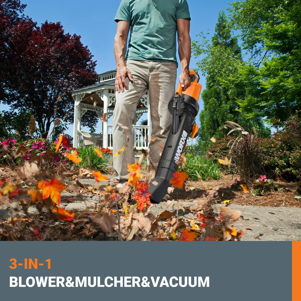 12 Amp TRIVAC 3-in-1 Electric Leaf Blower/Mulcher/Vacuum WG509 Metal Impeller for Fine Mulching
