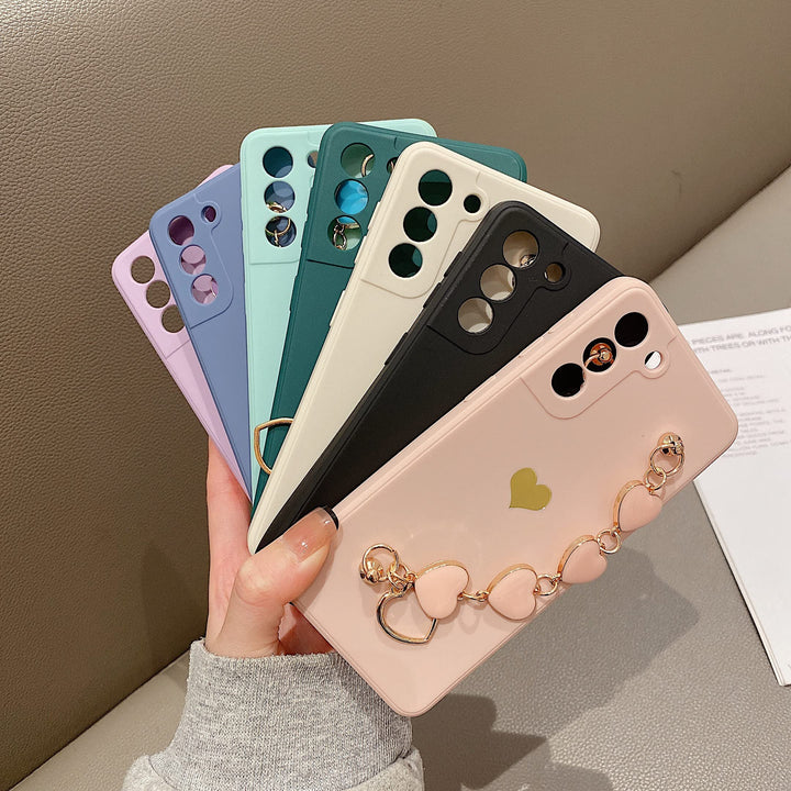 Cute Pretty Galaxy S20 FE Case Cover for Women & Girls with Love-Heart Strap Bracelet Chain Soft Flexible Glossy TPU Bumper Protective Phone Cases for Samsung Galaxy S20 FE 5G 2020-Pink