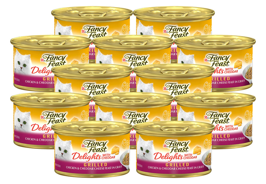 Delights Canned Wet Cat Food, Grilled Chicken & Cheddar Cheese Feast in Gravy, Gourmet Cat Food for Adult Cats, 3-Ounce Cans (Pack of 12)