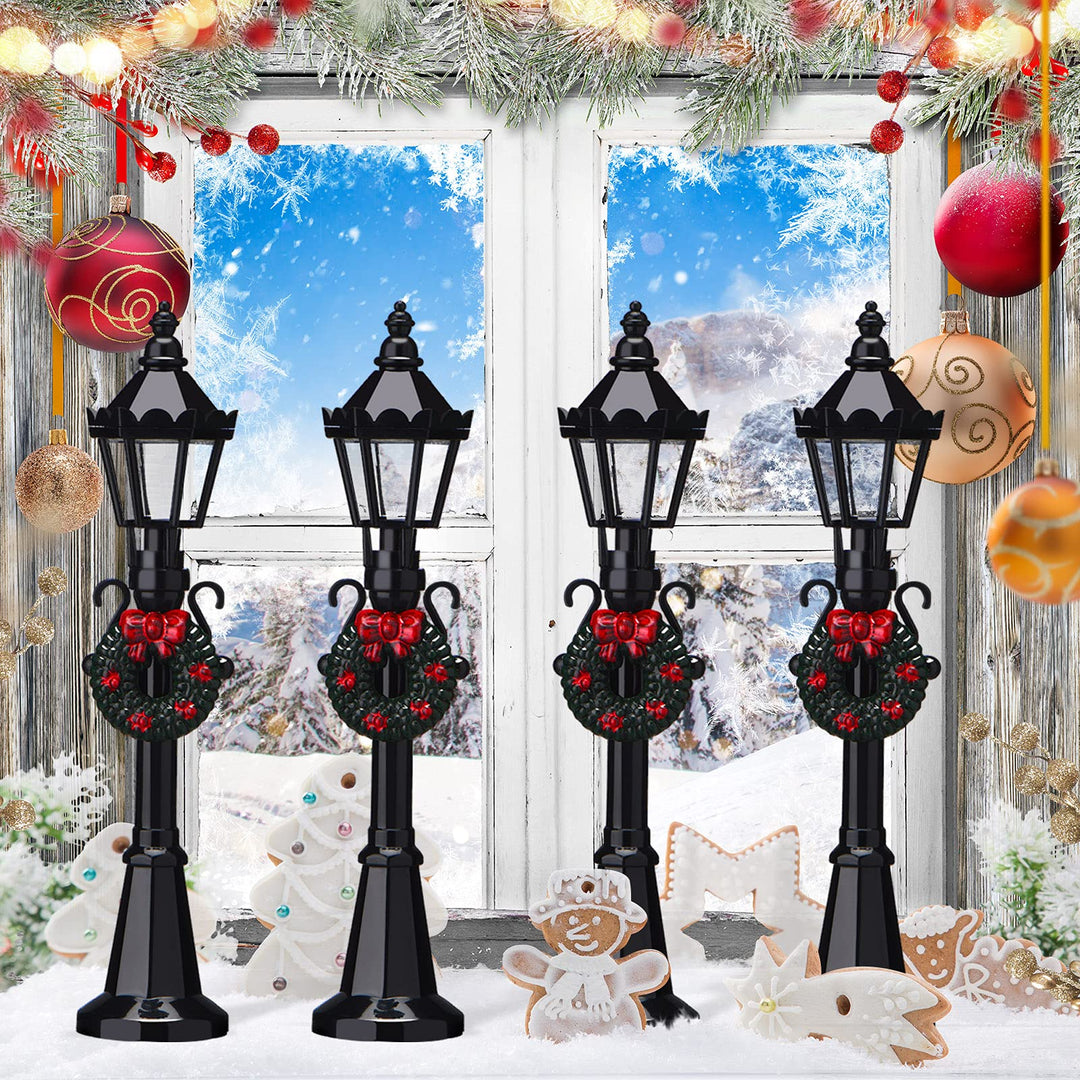 Christmas Village Accessories Christmas Mini Street Light Models Street Miniature Lamp Post Christmas Dollhouse Small Street Lamp, Age Over 6 Years (4 Pieces,Classic Style)