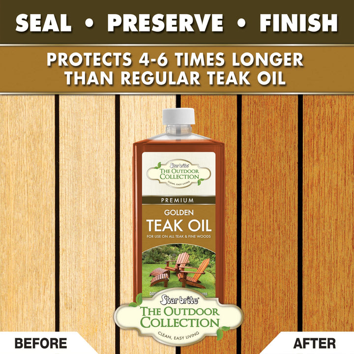 Outdoor Collection Premium Golden Teak Oil, 16 OZ - For Use On All Teak & Fine Woods - Ultimate Protection From Sun & Harsh Weather (052216)