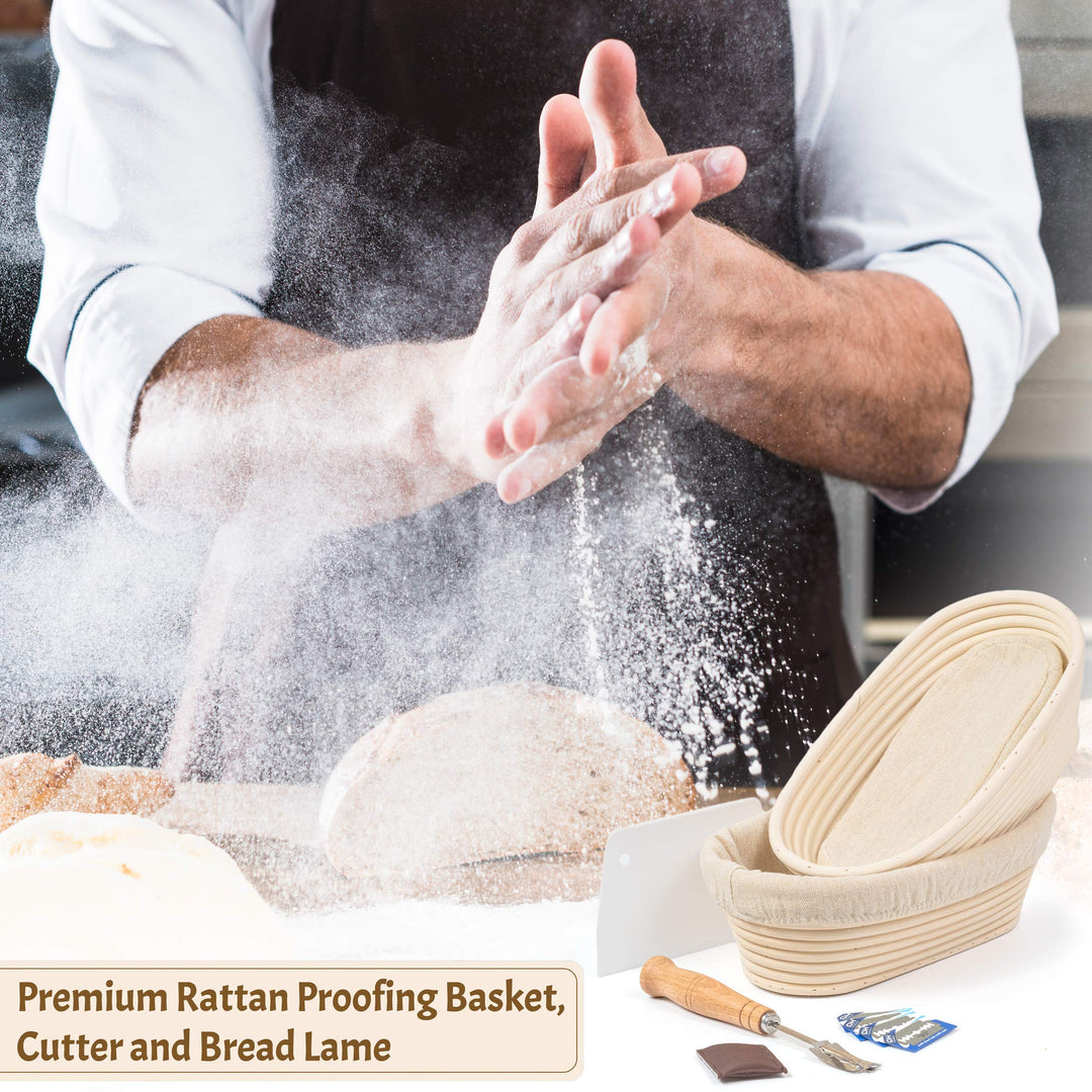 Bread Banneton Proofing Basket, Oval 10 Set of 2, Sourdough Bread Baking Supplies Starter Kit, Bread Making Tools, Bread Basket Gift Set