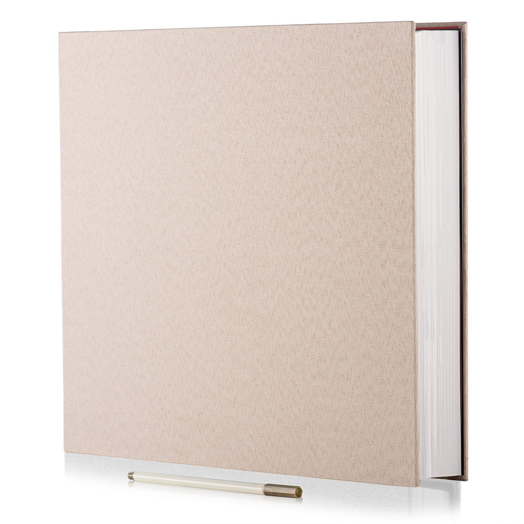 Photo Album Self Adhesive 3x5 4x6 5x7 6x8 8x10 8.5x11 11x10.6 Magnetic Scrapbook Album DIY Length 11x10.6 Inch 40 Pages Linen Cover DIY Photo Album with A Metallic Pen and DIY Accessories(Light Beige)