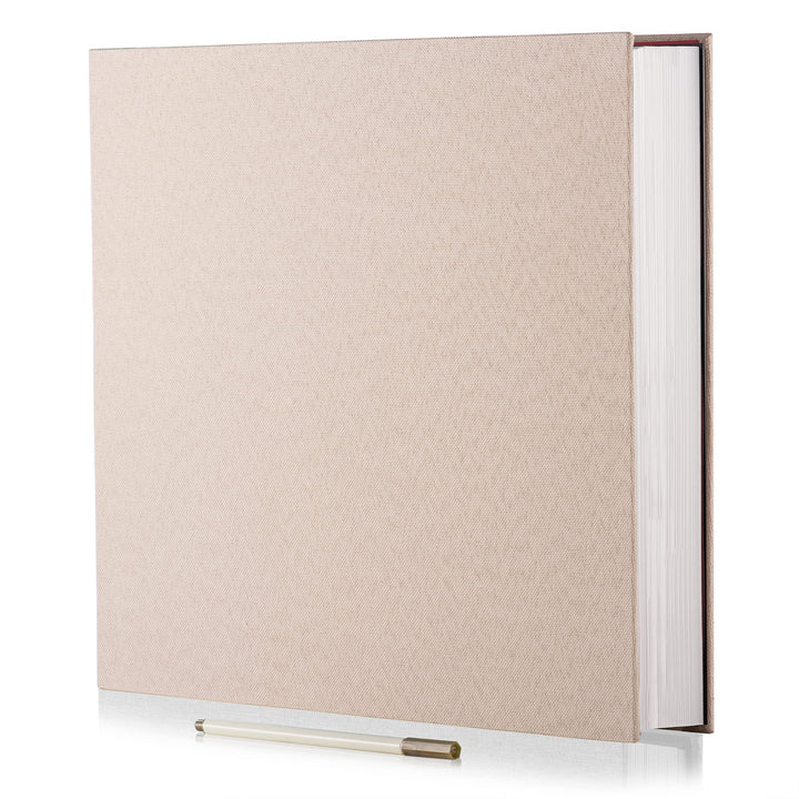 Photo Album Self Adhesive 3x5 4x6 5x7 6x8 8x10 8.5x11 11x10.6 Magnetic Scrapbook Album DIY Length 11x10.6 Inch 40 Pages Linen Cover DIY Photo Album with A Metallic Pen and DIY Accessories(Light Beige)