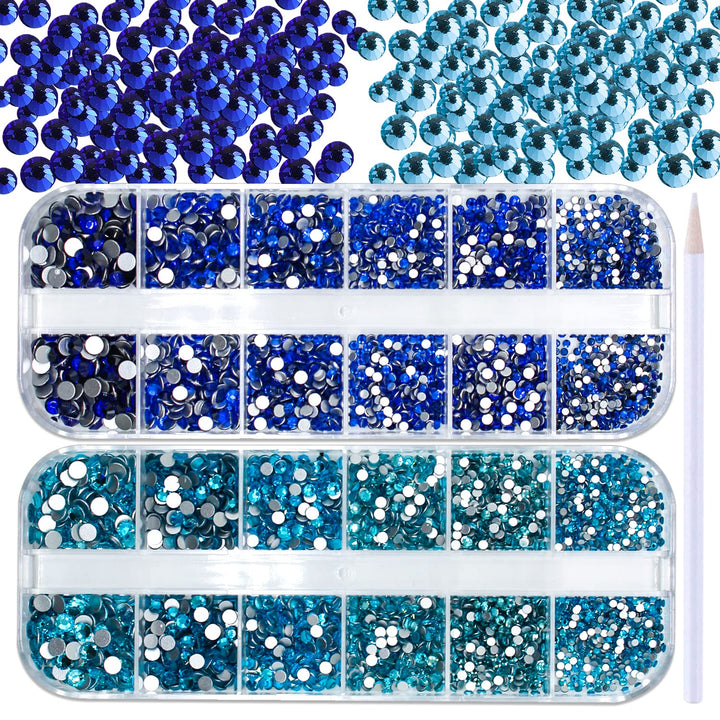 2880 Pcs Dark Blue And Light Blue Rhinestones Makeup Gems For Nails 6 Size Nail Art Rhinestones Gems Face Diamonds For Makeup Flat Back Rhinestones For Acrylic Nails Eye Jewels Crystals