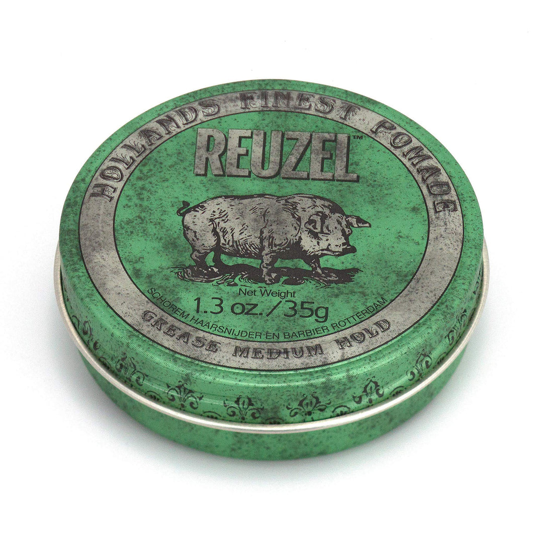 REUZEL Grease Hold Hair Styling Pomade Piglet Wax/Gel, Medium, Green, 1.3 oz, 35g