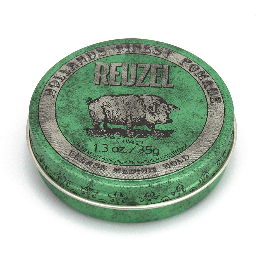 REUZEL Grease Hold Hair Styling Pomade Piglet Wax/Gel, Medium, Green, 1.3 oz, 35g