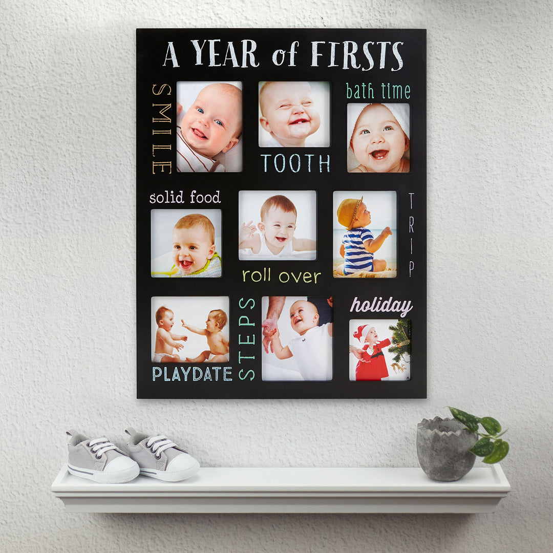 Baby's Firsts Keepsake Picture Frame, Display Photos of Your Favorite Moments from Baby's First Tooth to Baby’s First Trip, Black