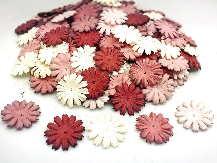 TH 50 pcs. Daisy Paper Flowers 25 mm. Mixed Tone Mauve Petal Flower die cuts Mulberry Paper Flower Craft Handmade Wedding Scrapbook for so Many Card Craft Projects