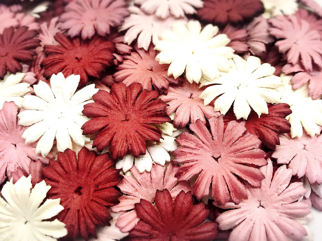 TH 50 pcs. Daisy Paper Flowers 25 mm. Mixed Tone Mauve Petal Flower die cuts Mulberry Paper Flower Craft Handmade Wedding Scrapbook for so Many Card Craft Projects