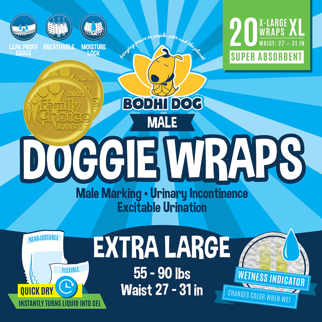Disposable Male Dog Diapers - Super Absorbent, Leak-Proof Pee Wraps - Adjustable Fit, Comfortable Design, Advanced Moisture Control, and Wetness Indicator - Extra Large (20 Count)
