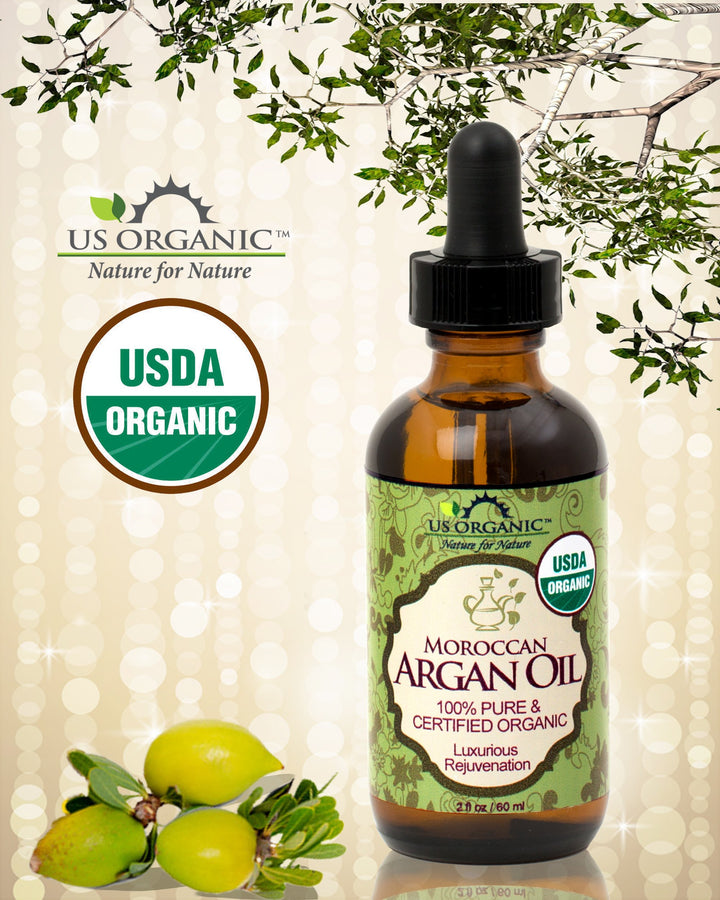 Moroccan Argan Oil, USDA Certified Organic,100% Pure & Natural, Cold Pressed Virgin, Unrefined, 2 Oz in Amber Glass Bottle, for Hair treatment, Skin, Nail, Cuticle, Sourced from Morocco.