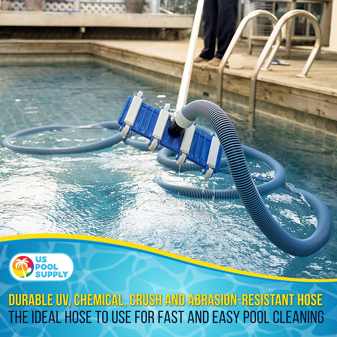 1-1/2 x 25 Foot Professional Heavy Duty Spiral Wound Swimming Pool Vacuum Hose with Kink-Free Swivel Cuff, Flexible - Connect to Vacuum Heads, Skimmer, Filter Pump Inlet, Accessories