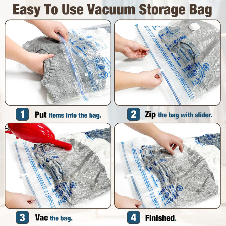 Vacuum Storage Bags, 10 Jumbo Space Saver Vacuum Seal Bags, Space Bags, Vacuum Sealer Bags for Clothes, Comforters, Blankets, Bedding (10J)