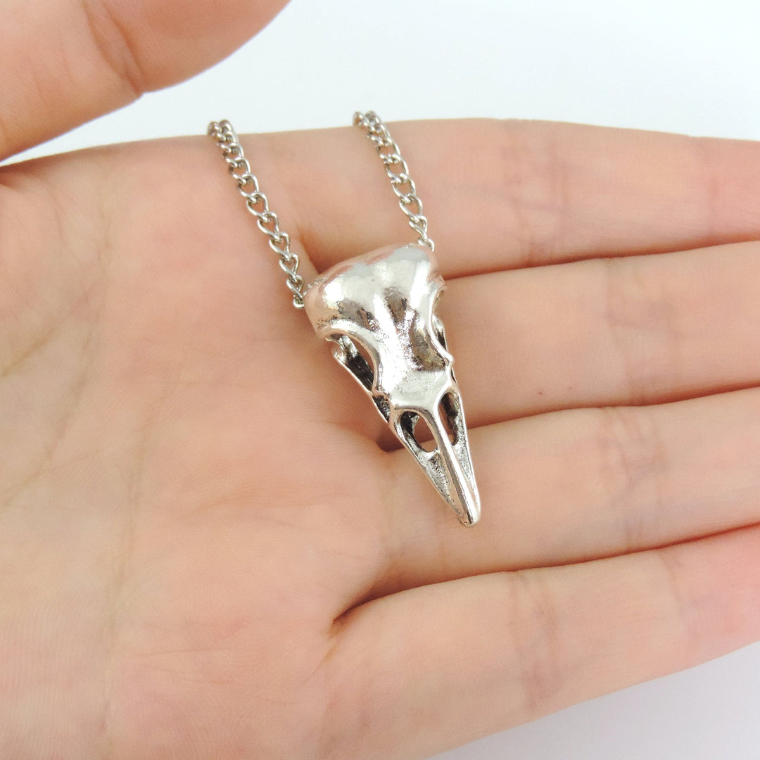2pcs Tibetan Silver Phantom Personality Women's Raven Bird Skull Necklace Alloy 25 Inches Chain …