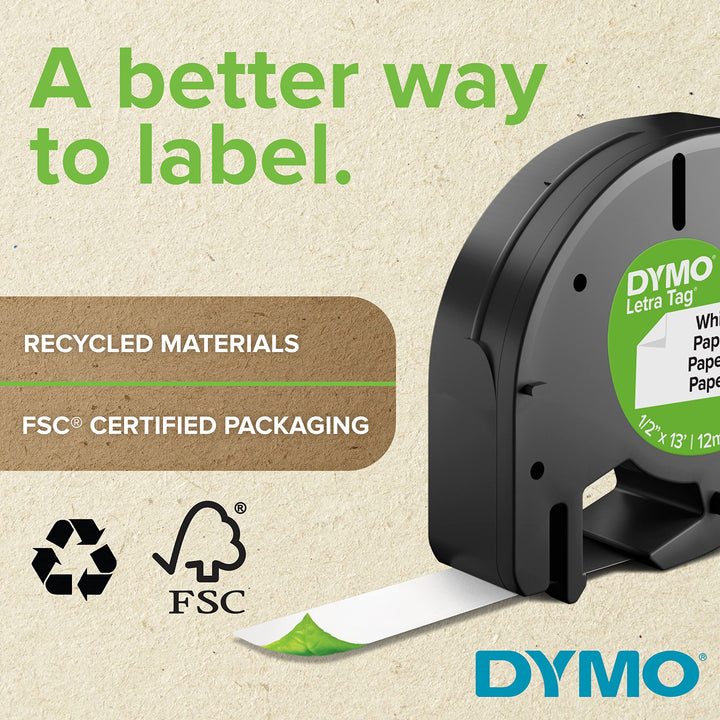 - DYM16952 Authentic LetraTag Labeling Tape for LetraTag Label Makers, Black Print on Clear pastic Tape, 1/2'' W x 13' L, 1 roll (16952)