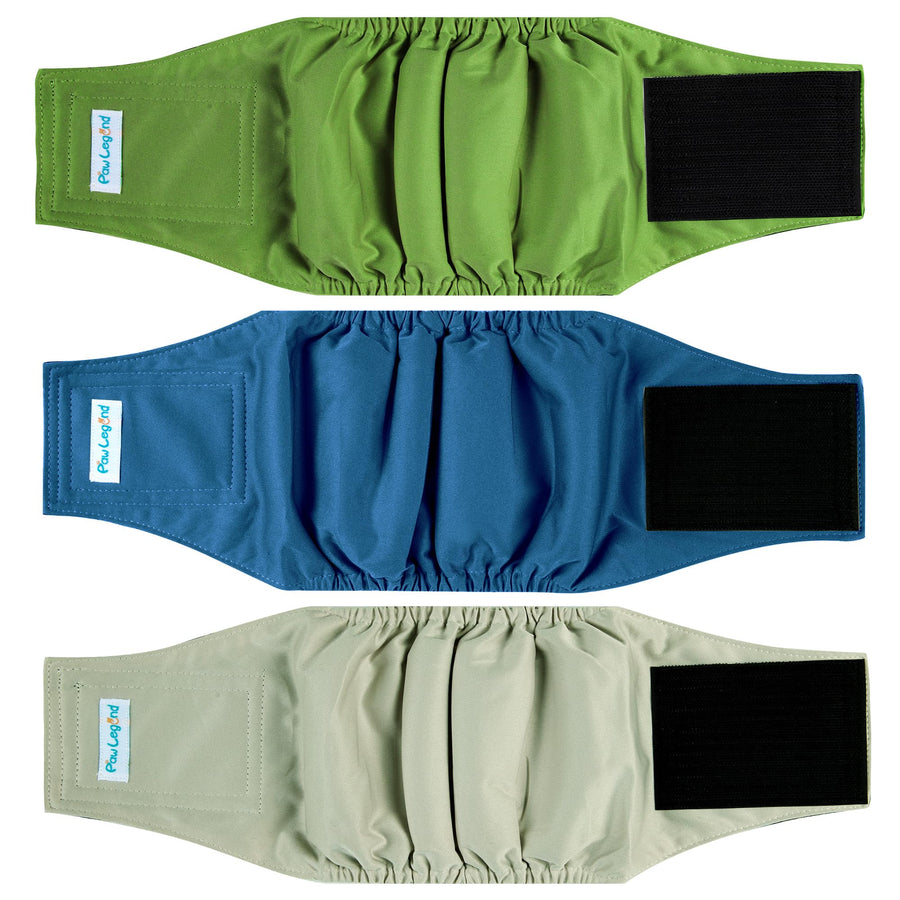 Washable Dog Belly Band Wrap Diapers for Male Dog | High Absorbing Puppy & Doggy Diapers Male (3 Pack,Army,Grey,Navy,Medium)