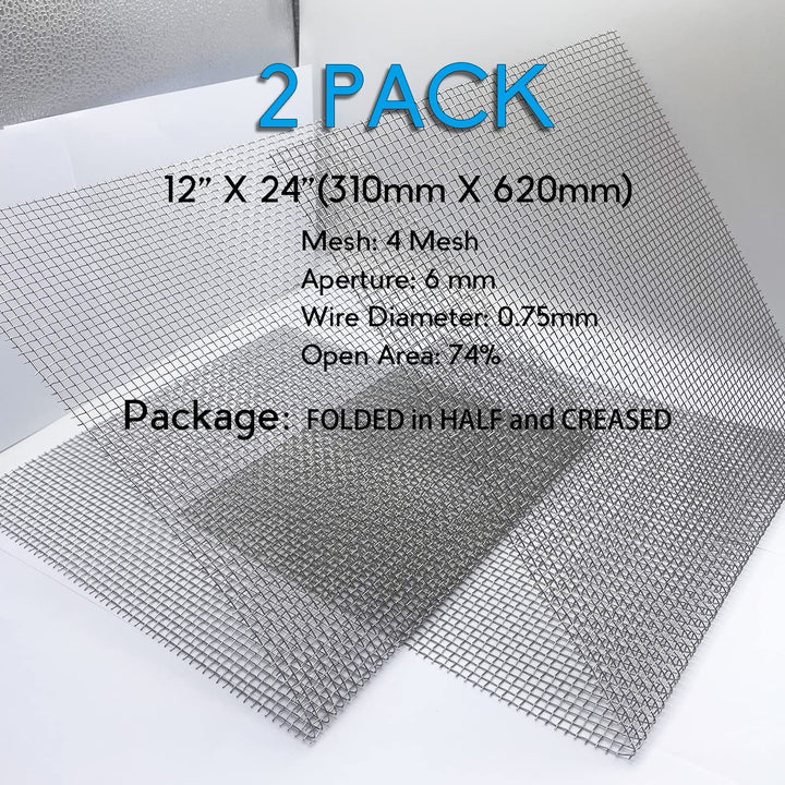 Upgraded 2PACK SS Wire Mesh, 4 Mesh Completely Welded, 12 X 24 in(310mm X 620mm), Stainless 304, Easy to Cut and Make Straight, Never Rust