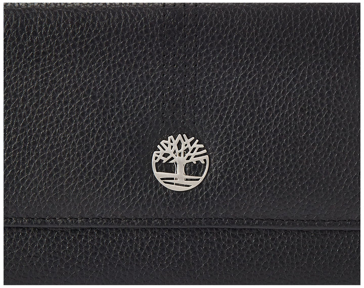 Leather RFID Flap Wallet Clutch Organizer, Black (Pebble)