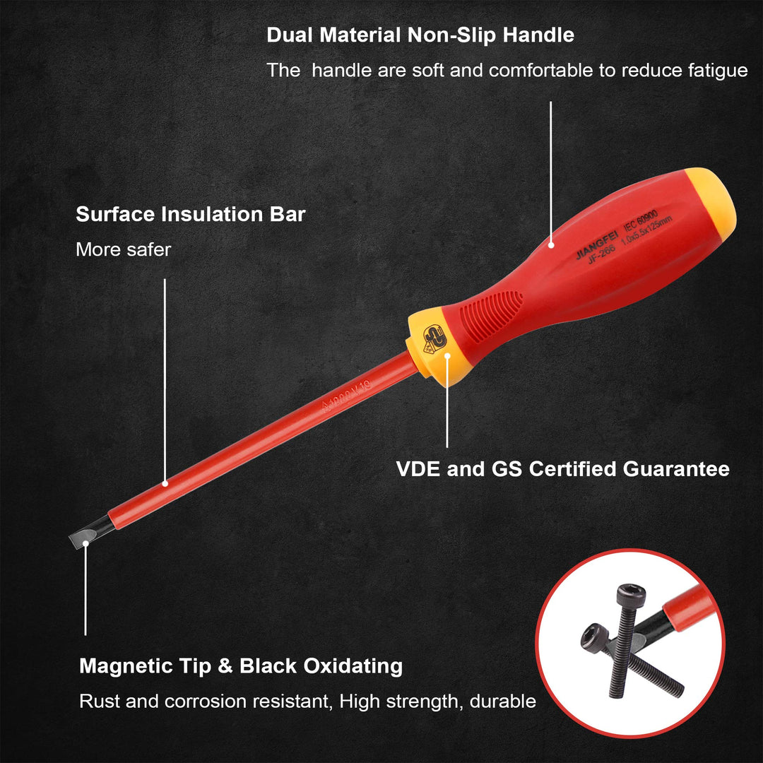 1000V Insulated Electrician Screwdrivers Set with Magnetic Tips, Slotted and Phillips Bits Non-Slip Grip, 8 Piece