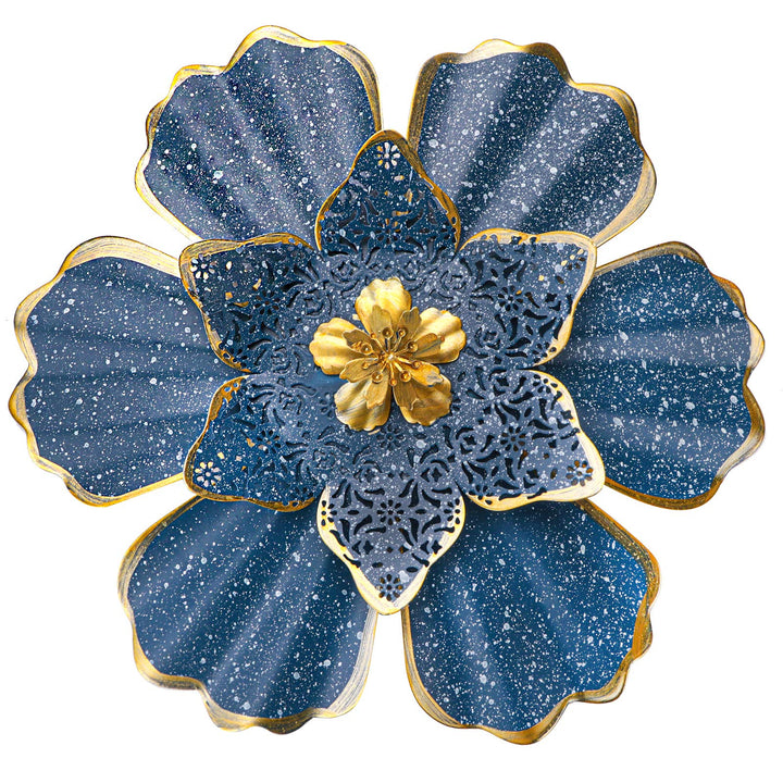 Blue Metal Flower Wall Decor Boho Metal Wall Art Decorations Hanging for Indoor Outdoor Home Bathroom Patio Fence Garden Bedroom Living Room Or Wall Sculptures 12 Inch