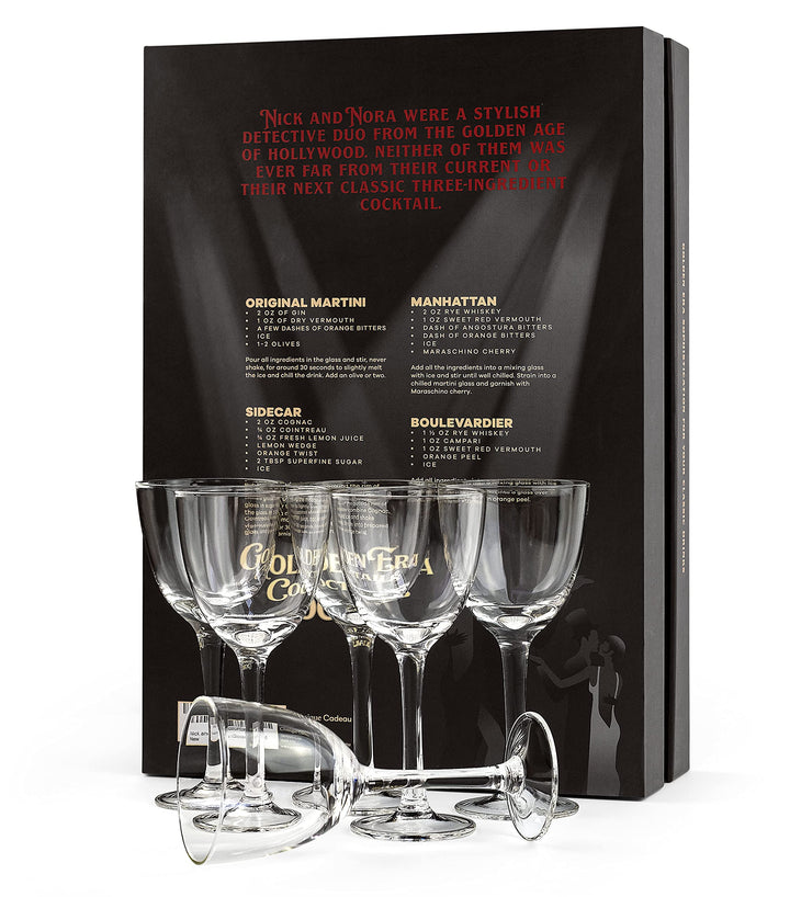 Crystal 5 oz Retro Nick and Nora Coupe Glasses | Set of 6 | Vintage Bar Glassware for Martini, Manhattan, Cosmopolitan, Classic 4 oz Cocktail Drinks | Small Drinking Coups with Long Stems