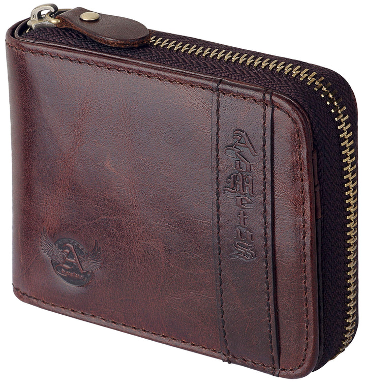 Wallet for Men Leather Zipper Bifold Wallet RFID Blocking Credit Card Holder with Gift Box Brown