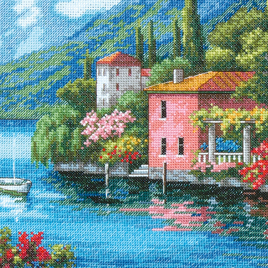 70-35285 Gold Collection Seaside Summer Village Advanced Counted Cross Stitch Kit, 16 Cnt. Light Blue Aida, 15 x 12