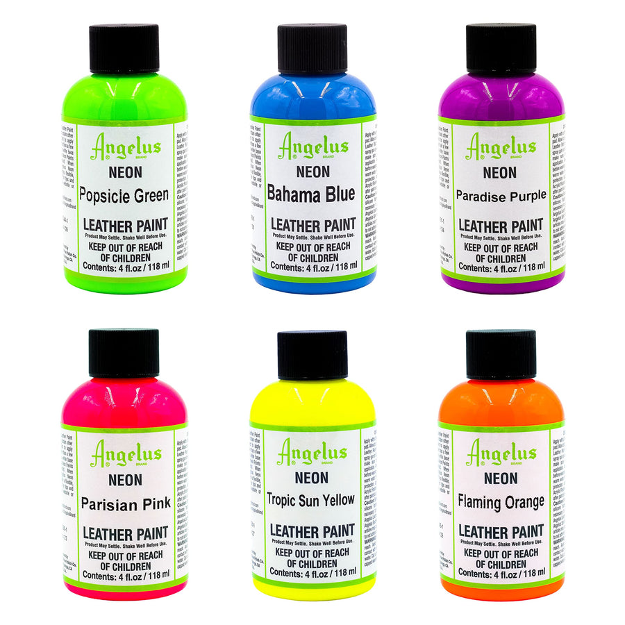 4oz Neon Leather Paint 6 Pack Starter Kit Set For Paint, Shoes, Boots, Jackets, Shirts, Art, Crafts, & More