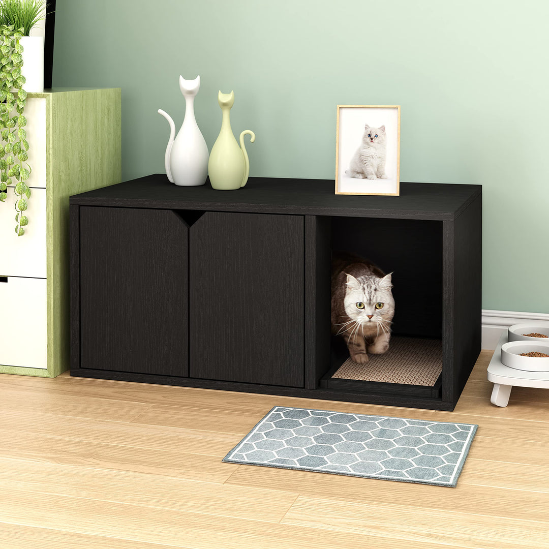 WAY BASICS Cat Litter Box Enclosure Hidden Furniture (Cat Scratch Pad Included)