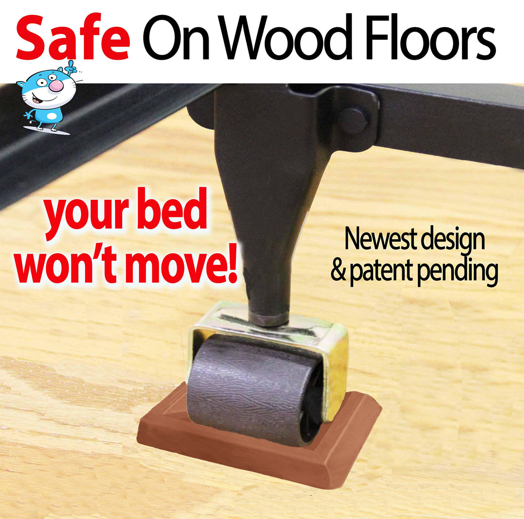 Bed Stopper/Furniture Stopper (4 Pieces) ®, Universal Design fits Most Wheels, Solid Rubber Bed Frame Wheel Stoppers, Won't Scratch/Leave Marks on Floors. Patent Pending.