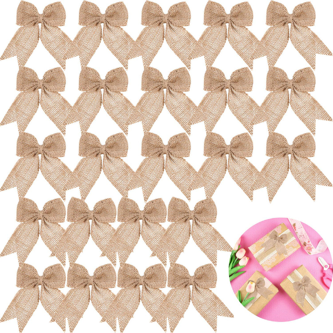 30 Pieces Burlap Bows Burlap Bow Knot Handmade Burlap Decorative Bowknot Natural Ornament Bow for Christmas Decorate Tree Festival Holiday Party Supplies
