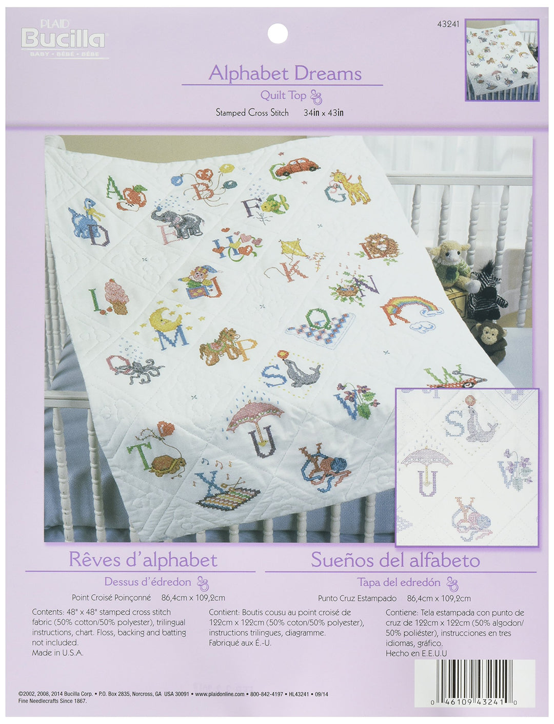 Stamped Cross Stitch Baby Quilt Top, 34 by 43-Inch, 43241 Alphabet Dreams