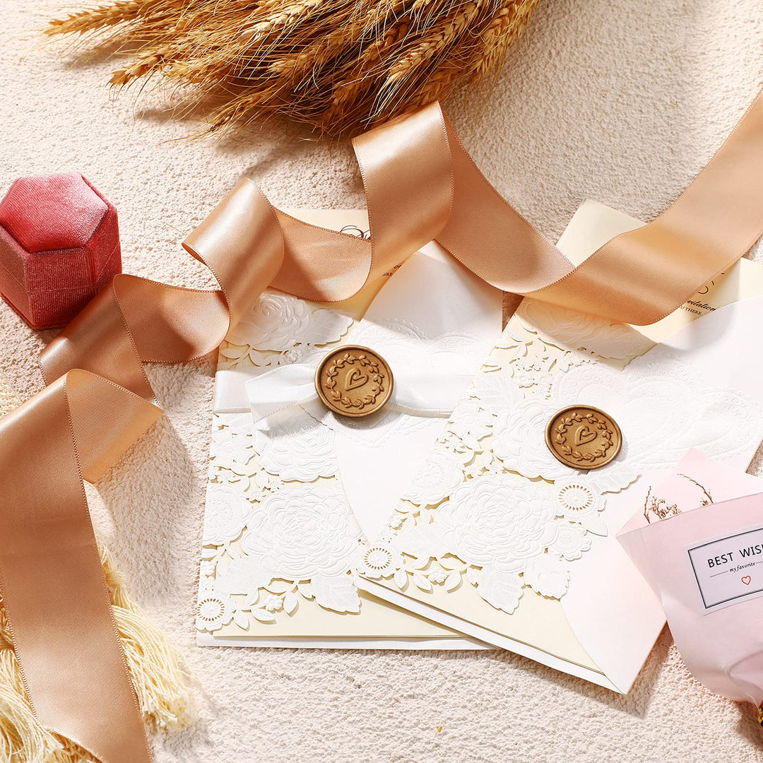 Wax Seal Stickers Envelope Seal Stickers Wedding Invitation Envelope Seals Self Adhesive Gold Stickers for Party Invitaion, Christmas, Gift Wrapping (Heart Style, 50 Pieces)