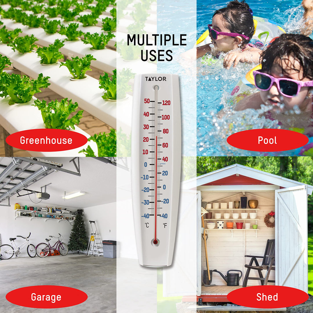 Indoor Outdoor Thermometer - Jumbo Number Wall Thermometer, Wireless Thermometer for Patio, Garden, or Nursery Area, 14.5-inch, White