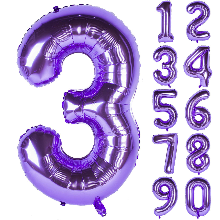New 40 Inch Purple Digit Helium Foil Birthday Party Balloons Number 3, 1 Piece