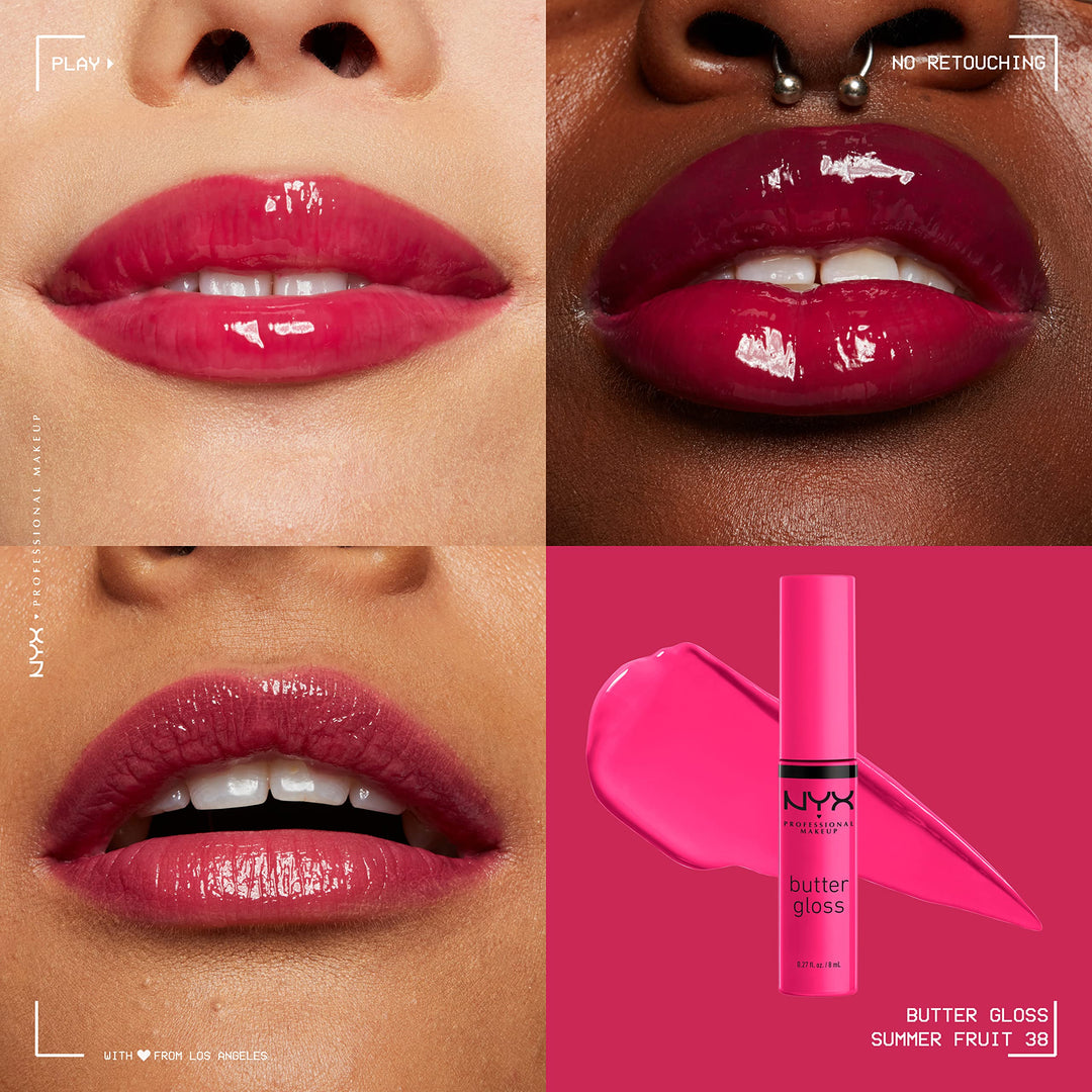 PROFESSIONAL MAKEUP Butter Gloss - Summer Fruit (Hot Pink), Non-Sticky Lip Gloss